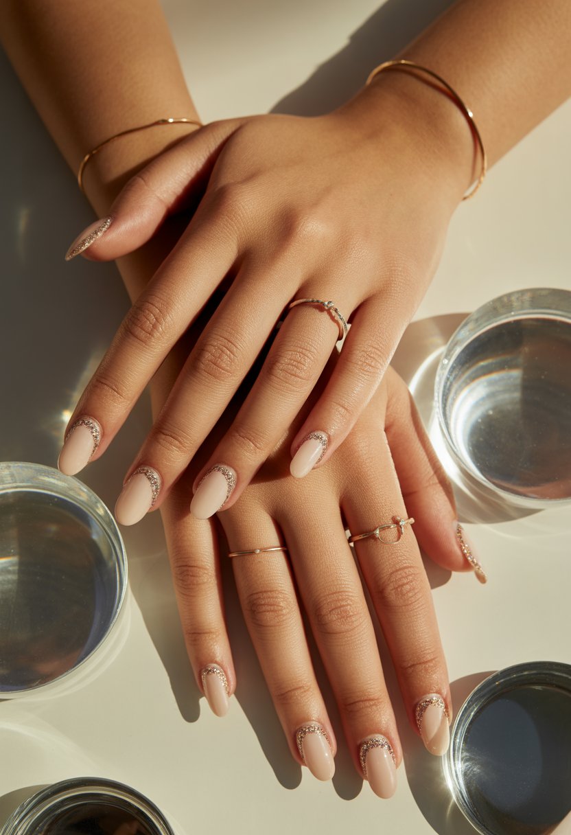 Thin Glitter Halo Nails