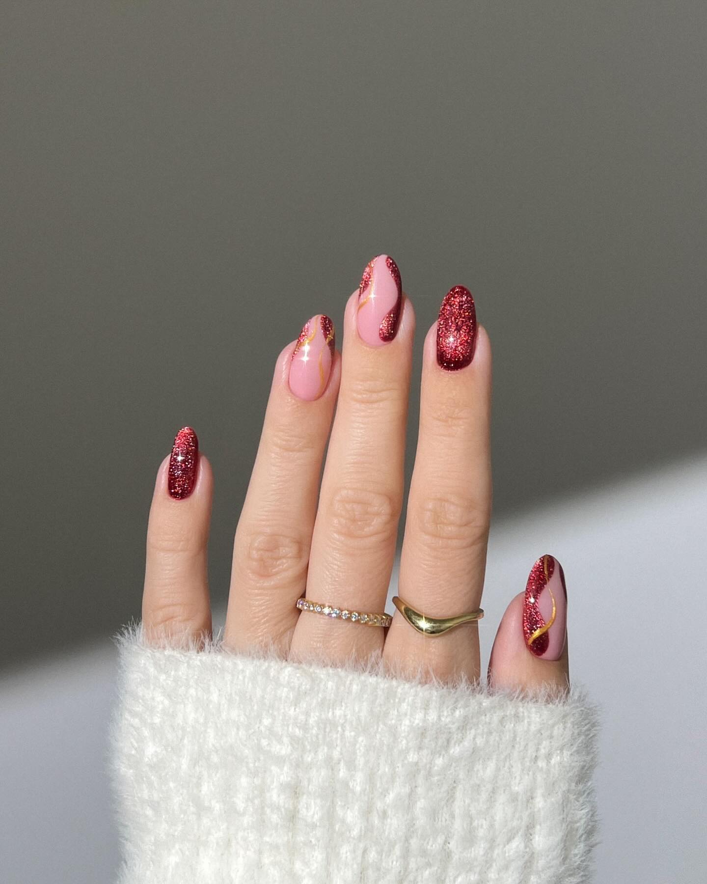 Velvety Red Almond Nails