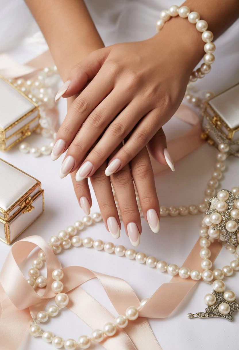 White Glazed French Almond Nails