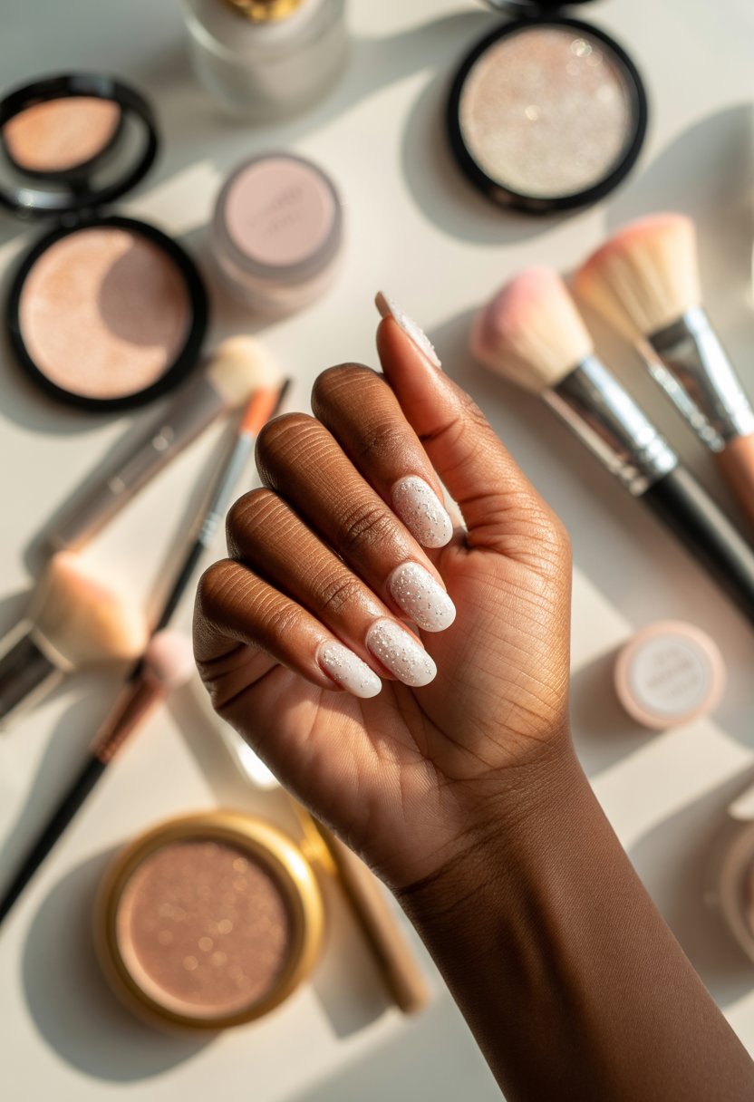 White Sparkle Snow-Dust Nails