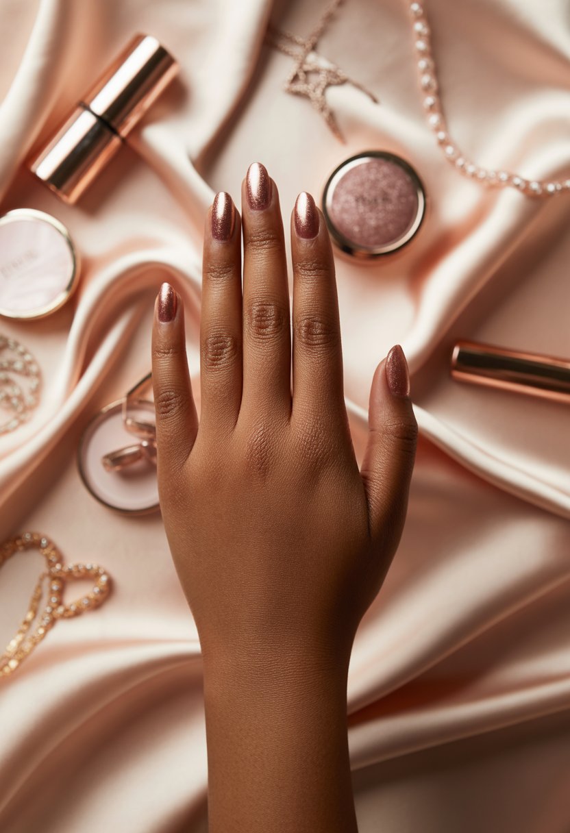 Winter Rose Gold Shimmer Nails