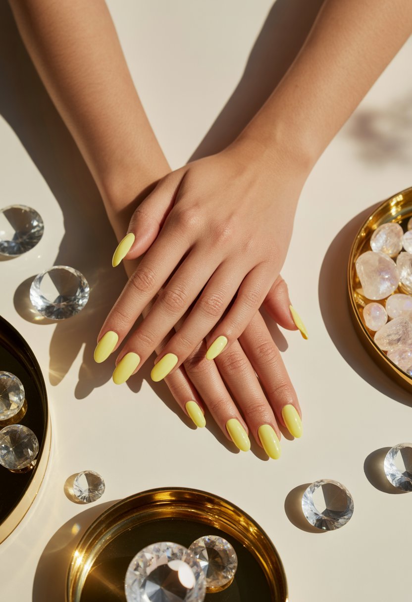 Yellow Quartz Almond Nails