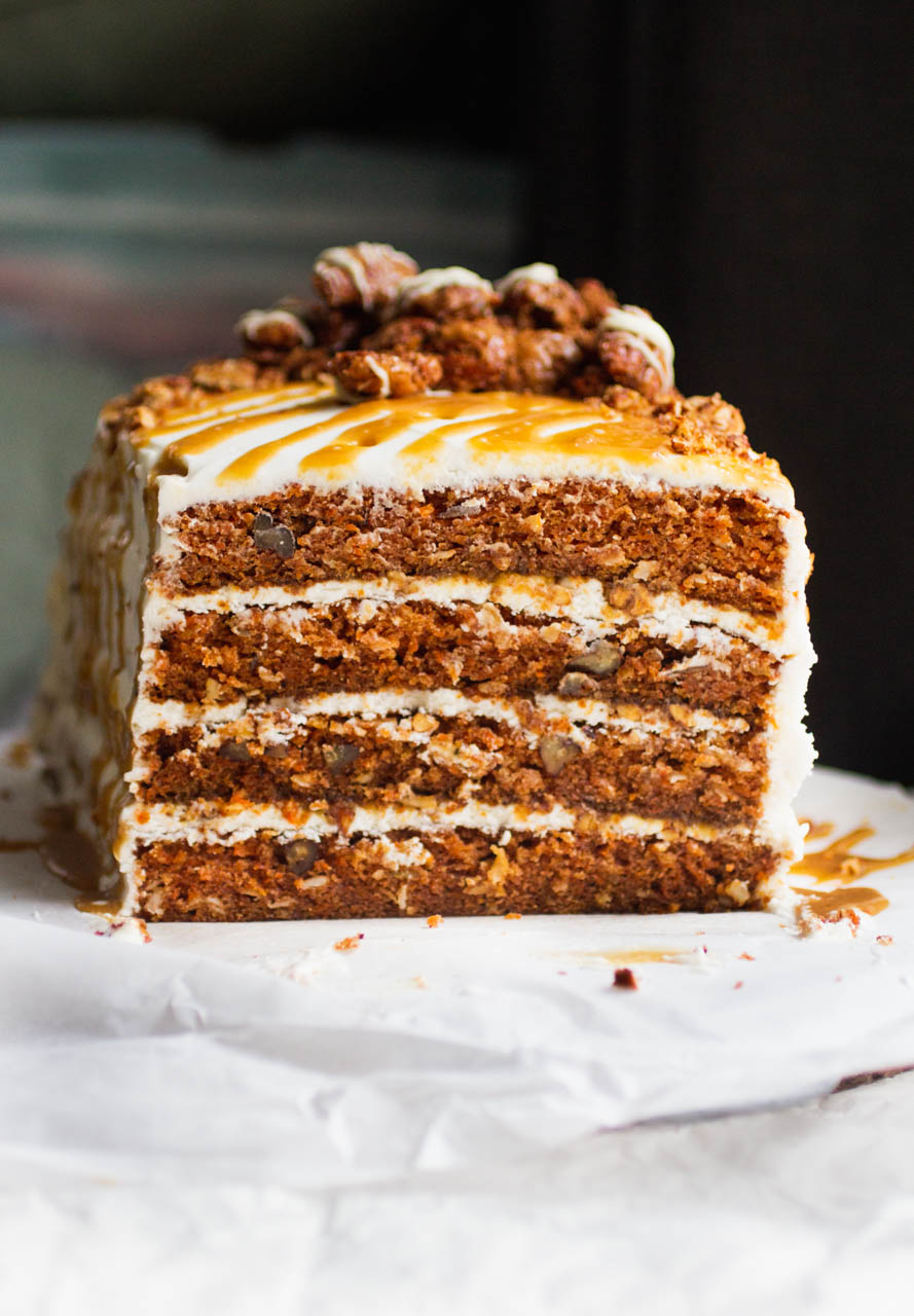 Rustic naked carrot cake with visible layers